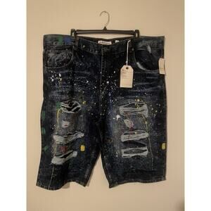 FWRD DENIM DARK WASH BLUE SPLATTER Thrash MENS SHORTS SIZE 50 NEW